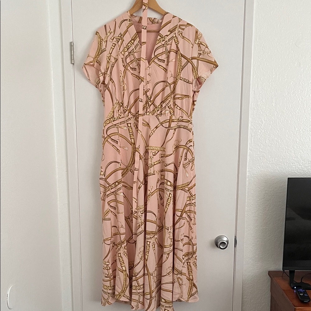 Lauren Ralph Lauren Pink Dress with Gold Chain Pattern